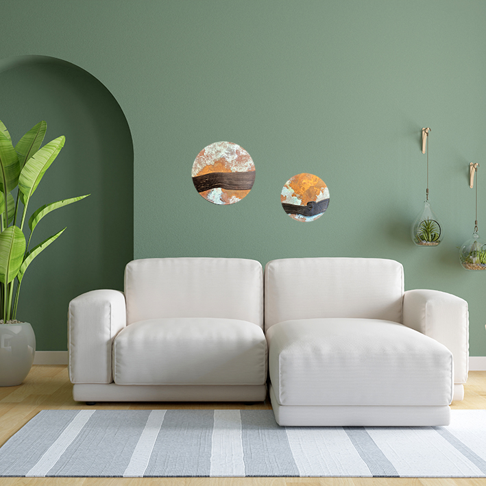 Sofa in green living room with copy space, 3D rendering