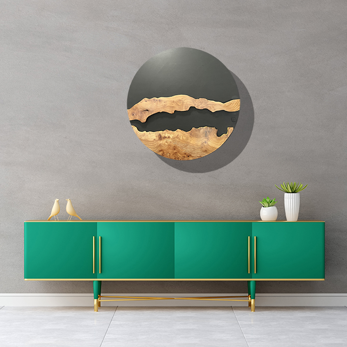 Yugen wall panel in elm burl and gold